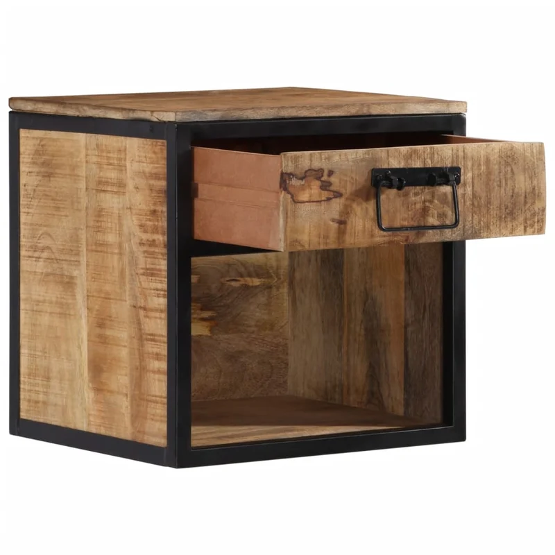 Table de chevet avec tiroir et compartiment ouvert 40 x 35 x 40 cm bois de manguier et fer DEC032997