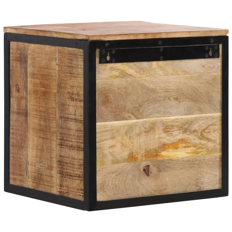 Table de chevet avec tiroir et compartiment ouvert 40 x 35 x 40 cm bois de manguier et fer DEC032997