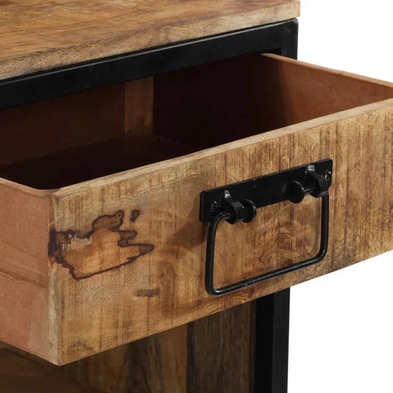 Table de chevet avec tiroir et compartiment ouvert 40 x 35 x 40 cm bois de manguier et fer DEC032997