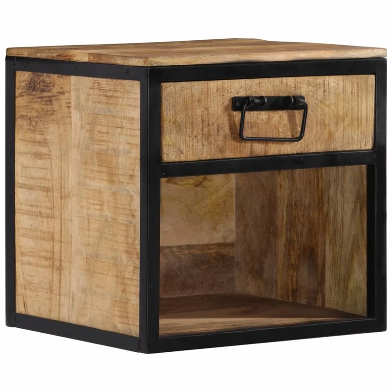 Table de chevet avec tiroir et compartiment ouvert 40 x 35 x 40 cm bois de manguier et fer DEC032997