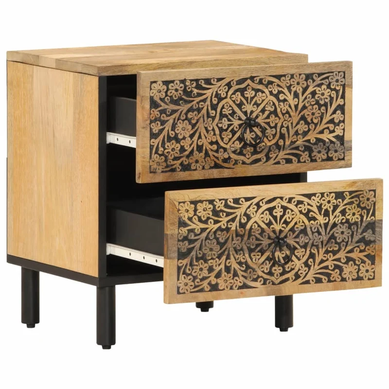 Table de chevet avec deux tiroirs 40 x 33 x 46 cm bois de manguier et fer DEC032975