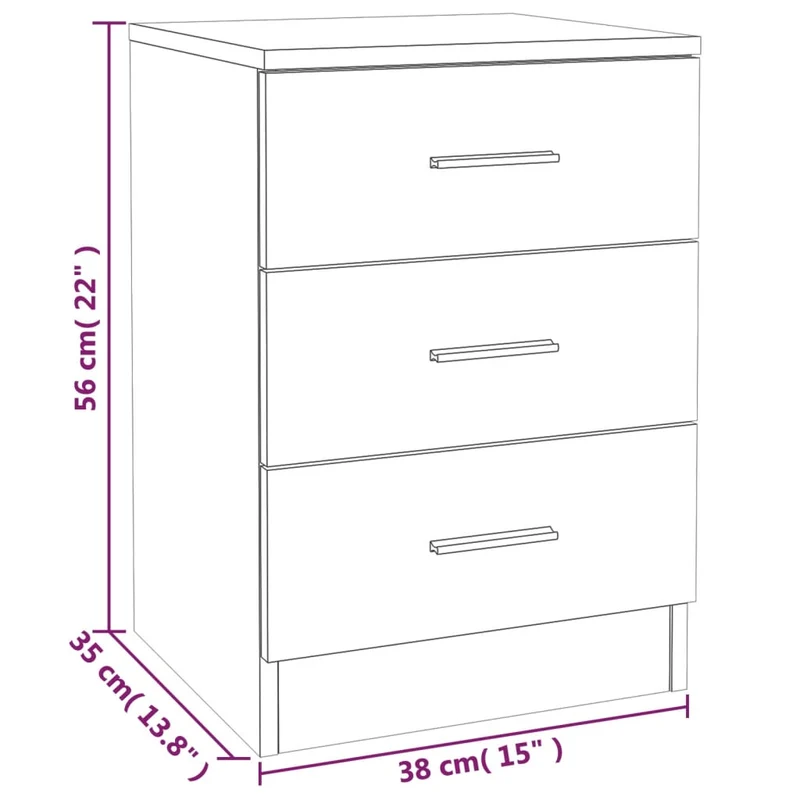 Table de chevet avec 3 tiroirs 38 x 35 x 56 cm bois d'ingénierie gris DEC034593