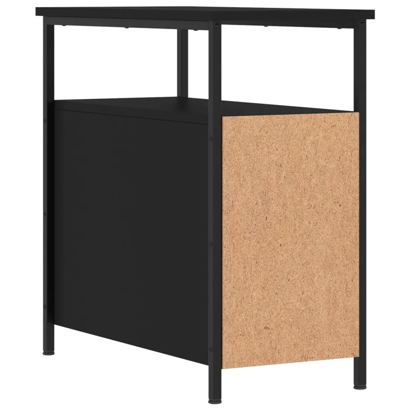 Table de chevet avec 2 tiroirs et étagère 30 x 60 x 60 cm bois d’ingénierie noir et fer DEC034344