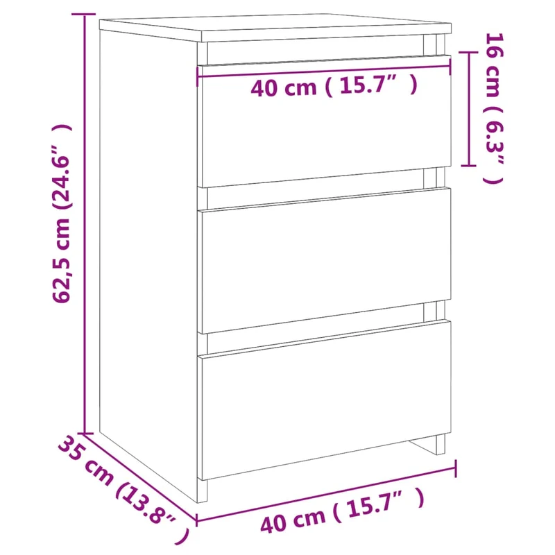 Table de chevet avec 3 tiroirs 40 x 35 x 62,5 cm bois d'ingénierie couleur chêne DEC033844
