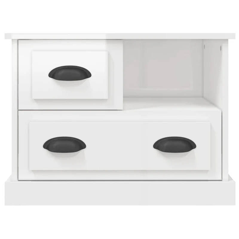 Table de chevet avec tiroirs et compartiment ouvert 60 x 39 x 45 cm bois d'ingénierie blanc brilliant DEC033514