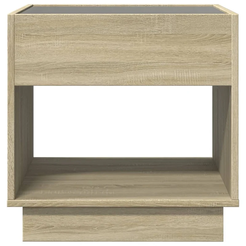 Table de chevet avec miroir à LED et compartiment ouvert 50 x 50 x 50 cm bois d'ingénierie couleur chêne verre DEC033149