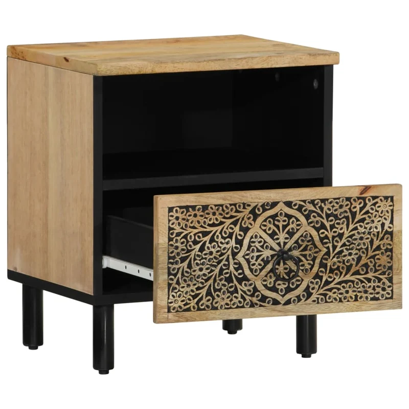 Table de chevet avec tiroir et compartiment ouvert 40 x 33 x 46 cm bois de manguier et fer DEC032971