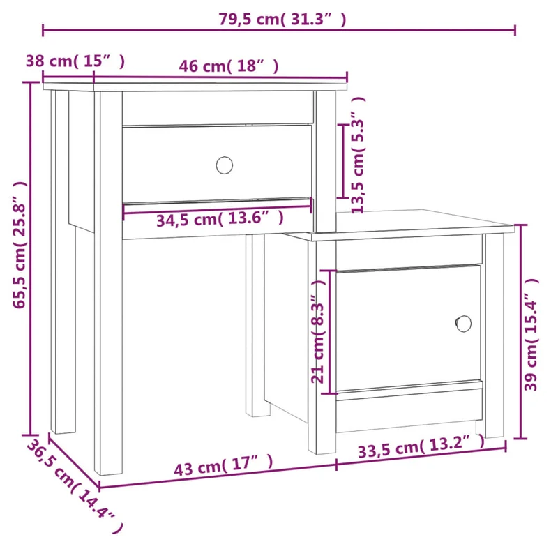 Table de chevet avec tiroir et compartiment avec porte 79,5 x 38 x 65,5 cm bois de pin marron miel DEC034144