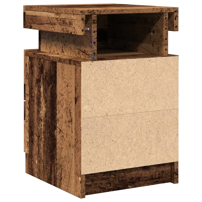 Table de chevet avec LED et tiroirs 35 x 39 x 55 cm bois d'ingénierie marron DEC033909