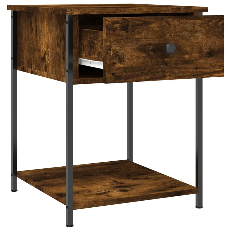 Table de chevet avec tiroir et étagère 44 x 45 x 58 cm bois d'ingénierie marron et fer DEC033650