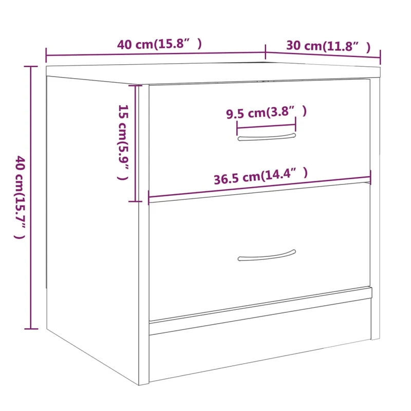 Table de chevet avec deux tiroirs 40 x 30 x 40 cm bois d'ingénierie marron DEC033557
