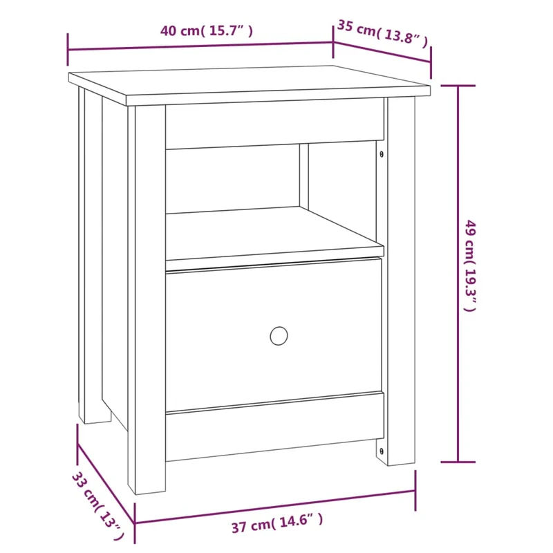 Table de chevet avec tiroir et compartiment 40 x 35 x 49 cm bois de pin blanc DEC033362