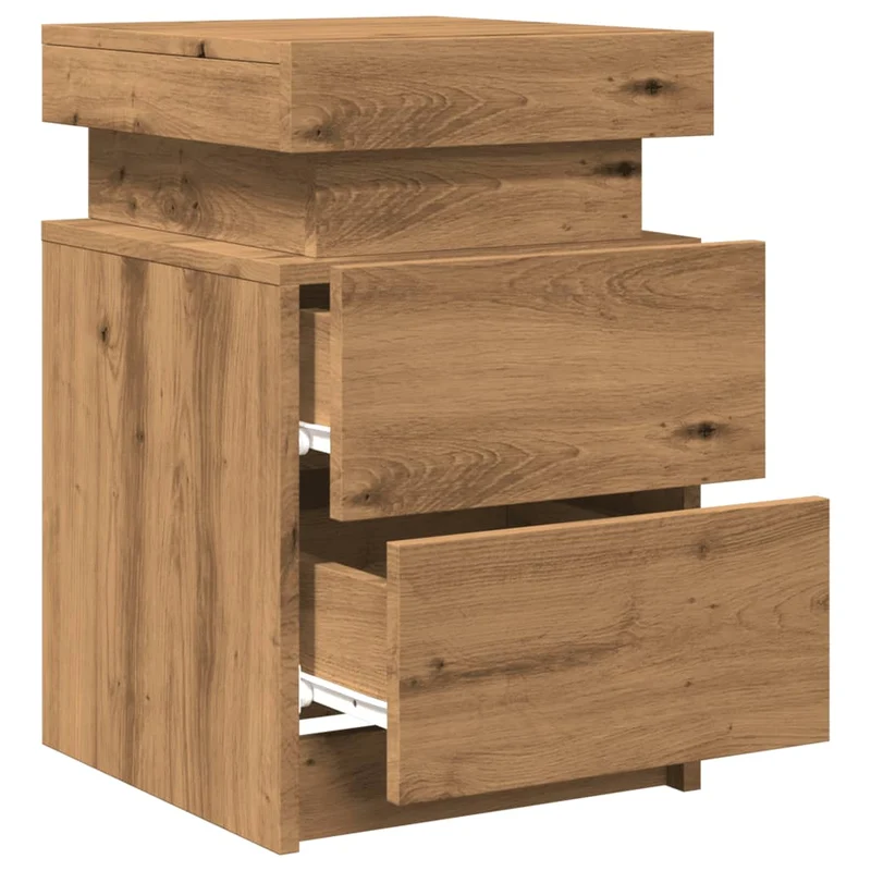 Table de chevet avec LED avec tiroirs 35 x 39 x 55 cm en bois d'ingénierie couleur chêne DEC033124