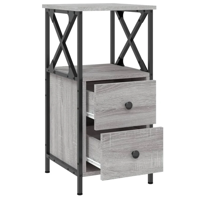 Table de chevet avec tiroirs et étagère 34 x 35,5 x 70 cm bois d'ingénierie gris DEC034588