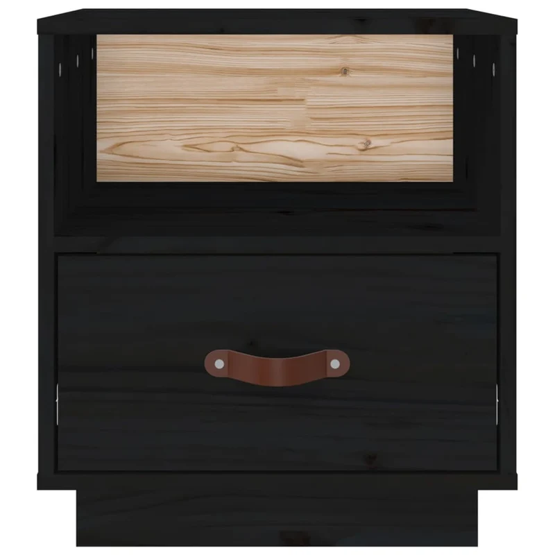 Table de chevet avec tiroir et compartiment ouvert 40 x 34 x 45 cm bois de pin noir DEC034419