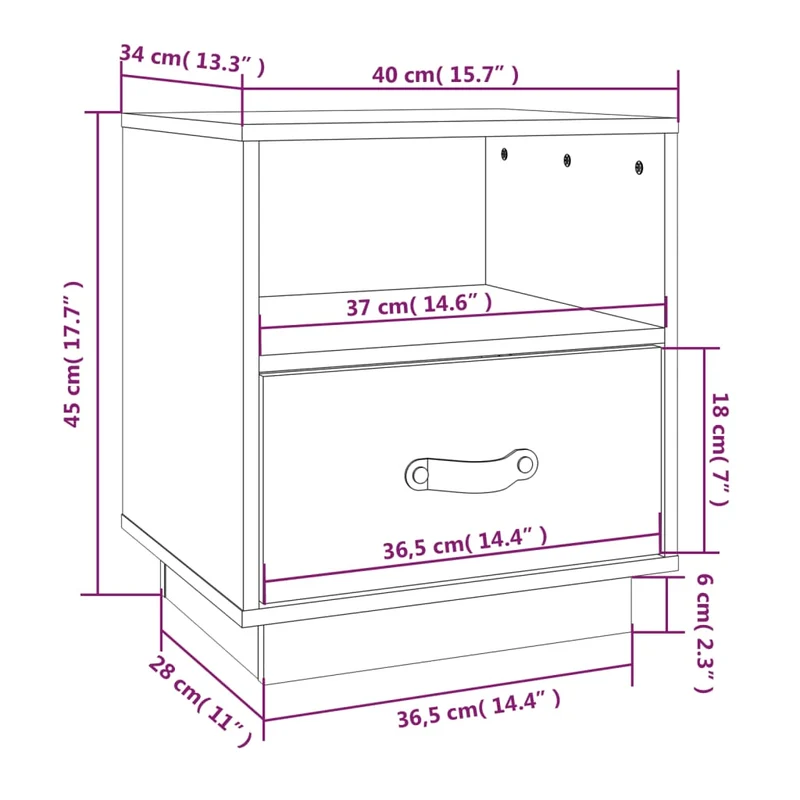 Table de chevet avec tiroir et compartiment ouvert 40 x 34 x 45 cm bois de pin noir DEC034419