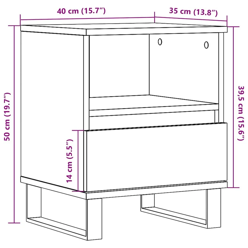 Table de chevet avec tiir et compartiment ouvert 40 x 35 x 50 cm bois d’ingénierie couleur chêne DEC033835