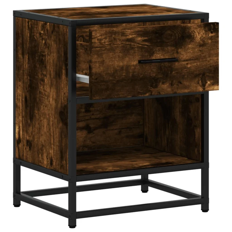 Table de chevet avec tiroir et compartiment 40 x 31 x 50 cm bois d'ingénierie marron et acier DEC033564