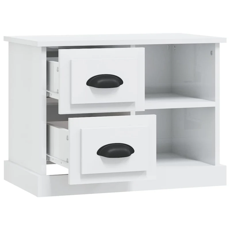 Table de chevet avec tiroirs et compartiments 60 x 35,5 x 45 cm bois d'ingénierie blanc DEC033513