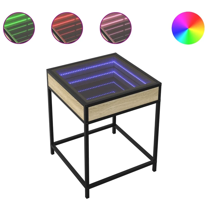 Table de chevet avec miroir à LED 40 x 40 x 51 cm bois d'ingénierie verre et acier DEC033147