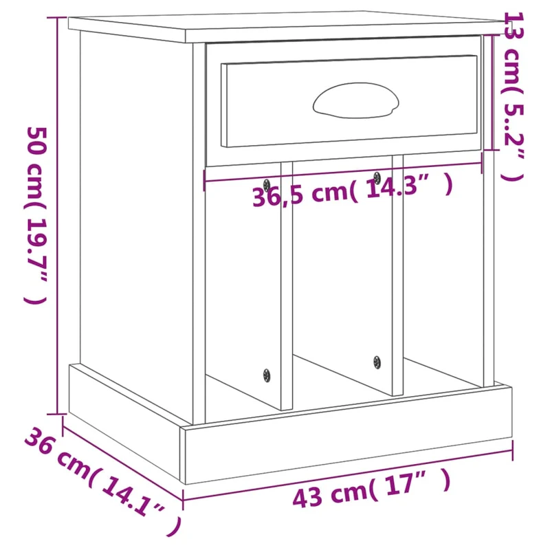 Table de chevet avec tiroir et 3 compartiments 43 x 36 x 50 cm bois d'ingénierie noir DEC034485