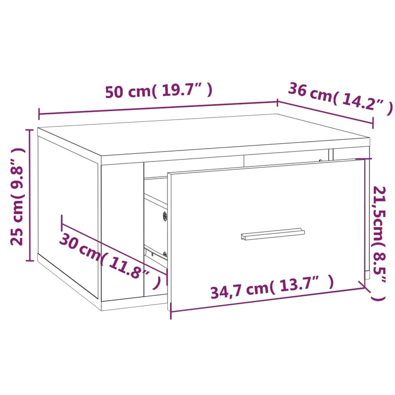 Table de chevet murale avec tiroir 50 x 36 x 25 cm bois d'ingénierie gris DEC034335