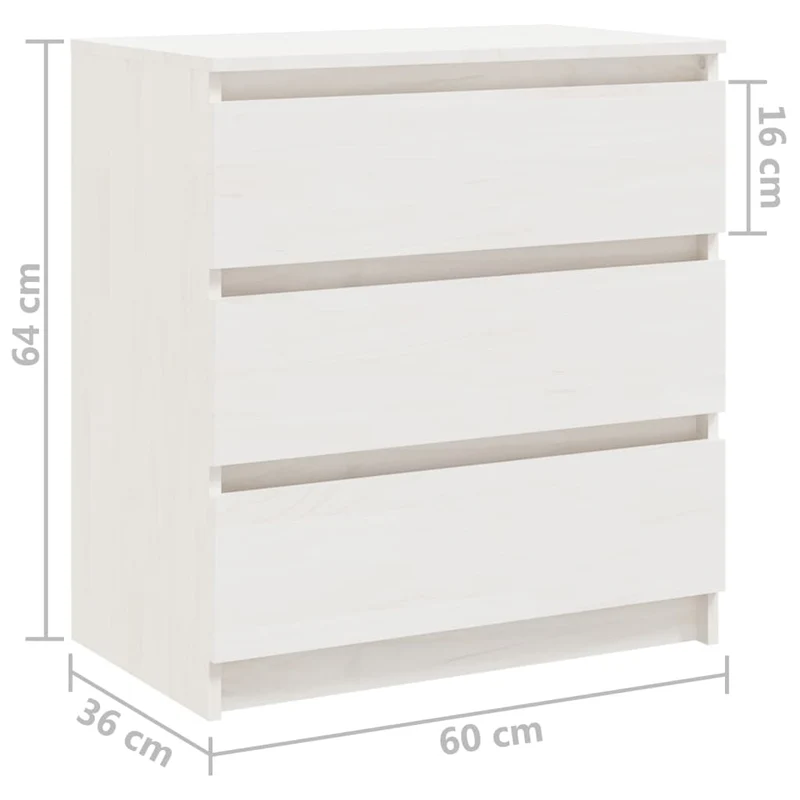 Table de chevet avec 3 tiroirs 60 x 36 x 64 cm bois de pin massif blanc DEC033427