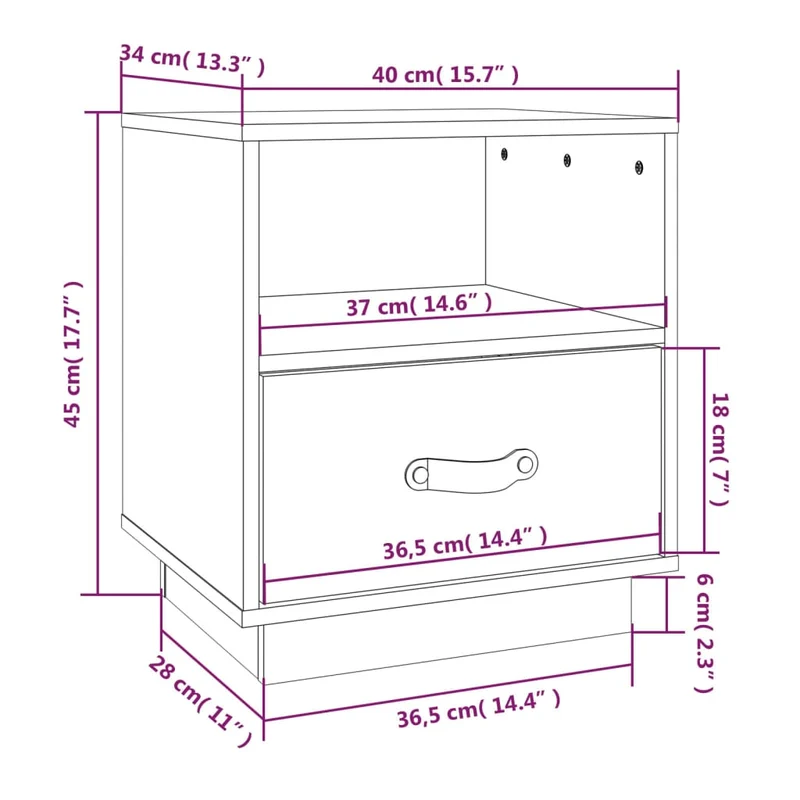 Table de chevet avec tiroir et compartiment 40 x 34 x 45 cm bois de pin massif blanc DEC033348