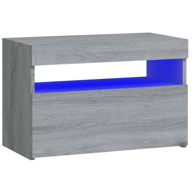 Table de chevet avec lumières LED avec compartiment avec porte 60 x 35 x 40 cm bois d'ingénierie gris DEC033199
