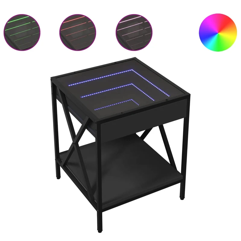 Table de chevet avec miroir à LED 40 x 40 x 49 cm bois d'ingénierie verre et acier DEC033156