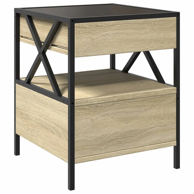 Table de chevet avec tiroir et miroir à LED 40 x 40 x 51 cm cadre en métal verre et bois d'ingénierie couleur chêne DEC033148