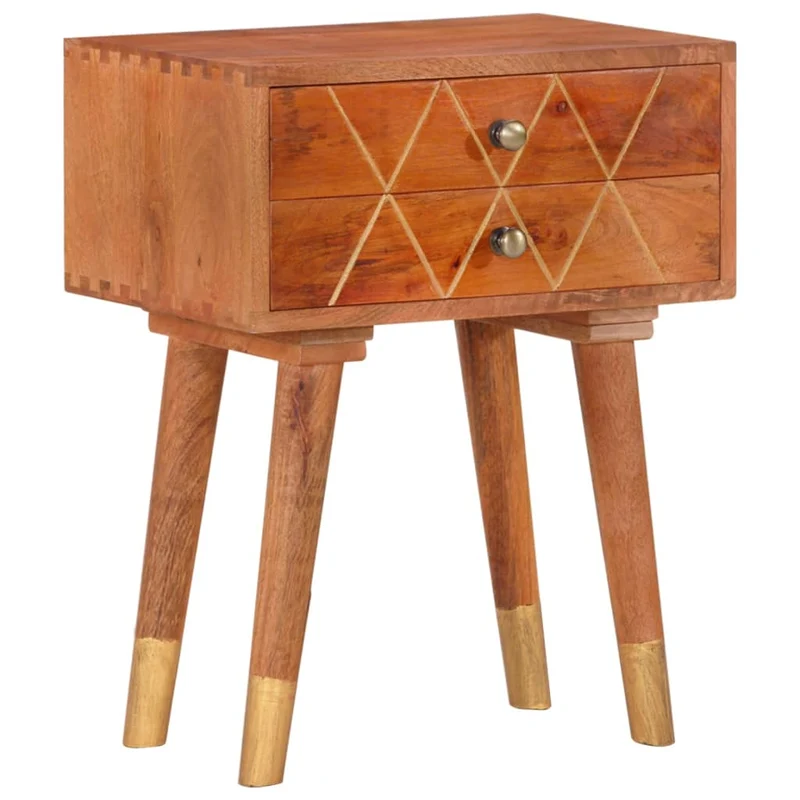Table de chevet avec deux tiroirs 43 x 30 x 58 cm bois de manguier massif DEC033015