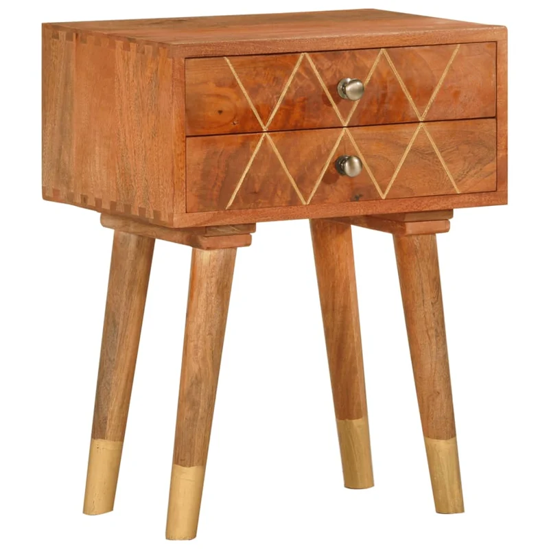Table de chevet avec deux tiroirs 43 x 30 x 58 cm bois de manguier massif DEC033015
