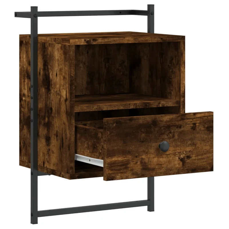 Lot de 2 tables de chevet murale avec tiroir et compartiment 40 x 30 x 61 cm bois d'ingénierie marron et métal DEC034153