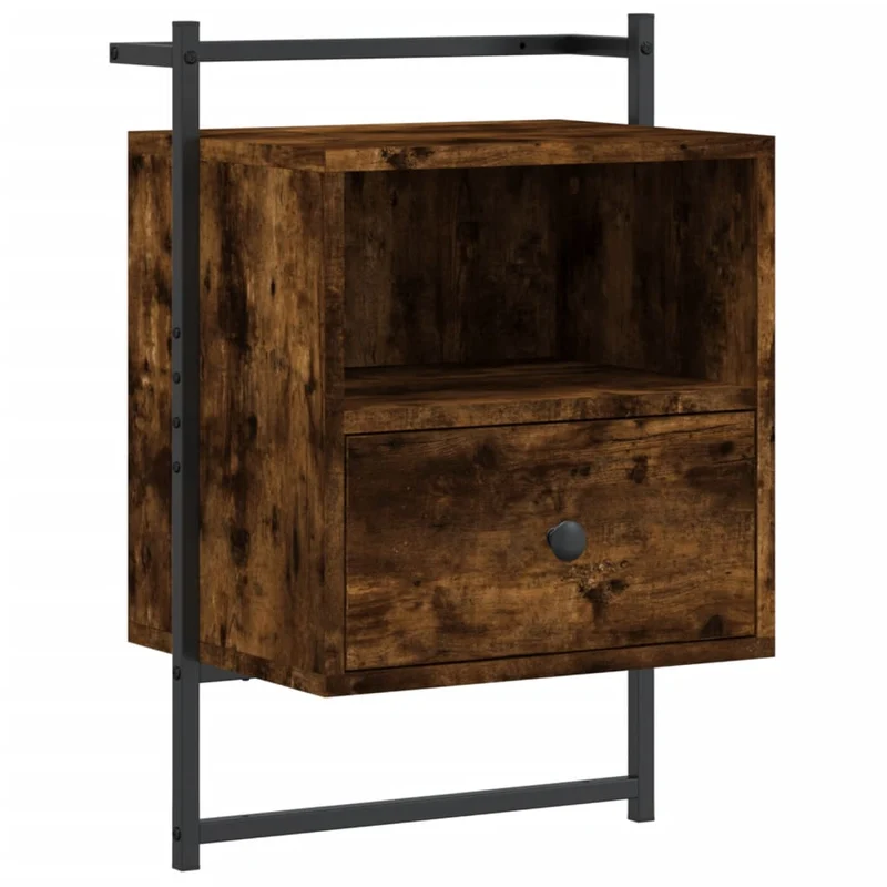 Lot de 2 tables de chevet murale avec tiroir et compartiment 40 x 30 x 61 cm bois d'ingénierie marron et métal DEC034153