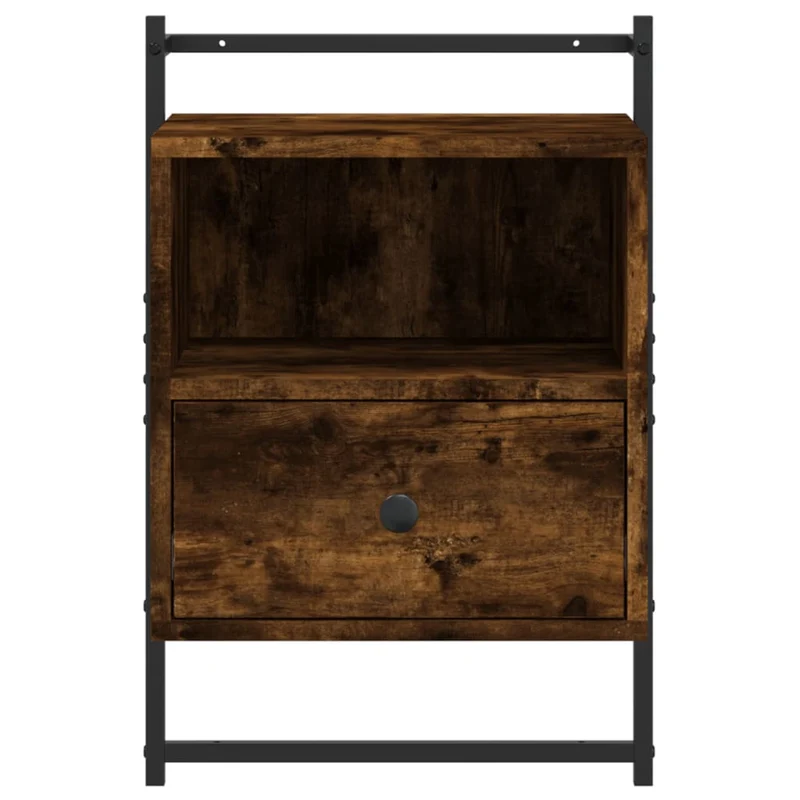Lot de 2 tables de chevet murale avec tiroir et compartiment 40 x 30 x 61 cm bois d'ingénierie marron et métal DEC034153