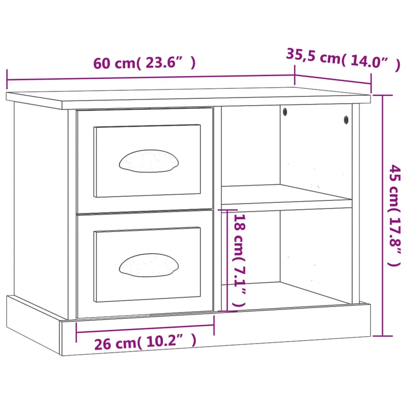 Table de chevet avec tiroirs et compartiments 60 x 35,5 x 45 cm bois d'ingénierie marron DEC033788