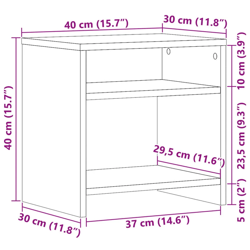Table de chevet avec deux compartiments 40 x 30 x 40 cm bois d'ingénierie couleur chêne DEC033532