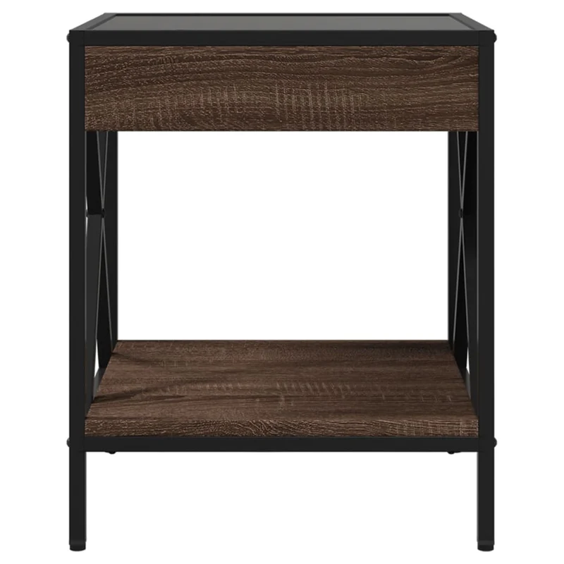 Table de chevet avec miroir à LED et étagère 40 x 40 x 49 cm bois d'ingénierie marron verre et acier DEC033138