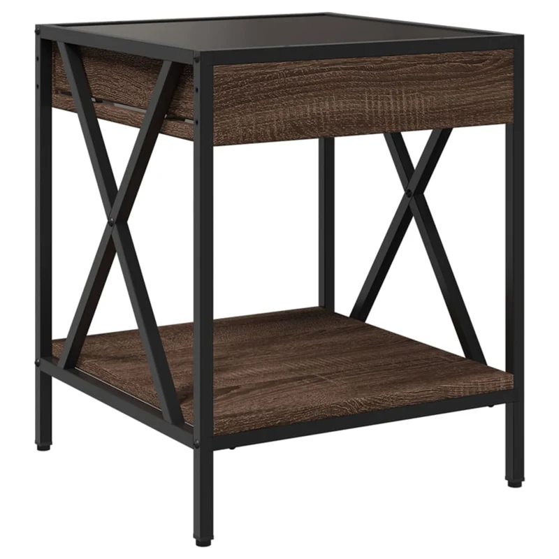 Table de chevet avec miroir à LED et étagère 40 x 40 x 49 cm bois d'ingénierie marron verre et acier DEC033138