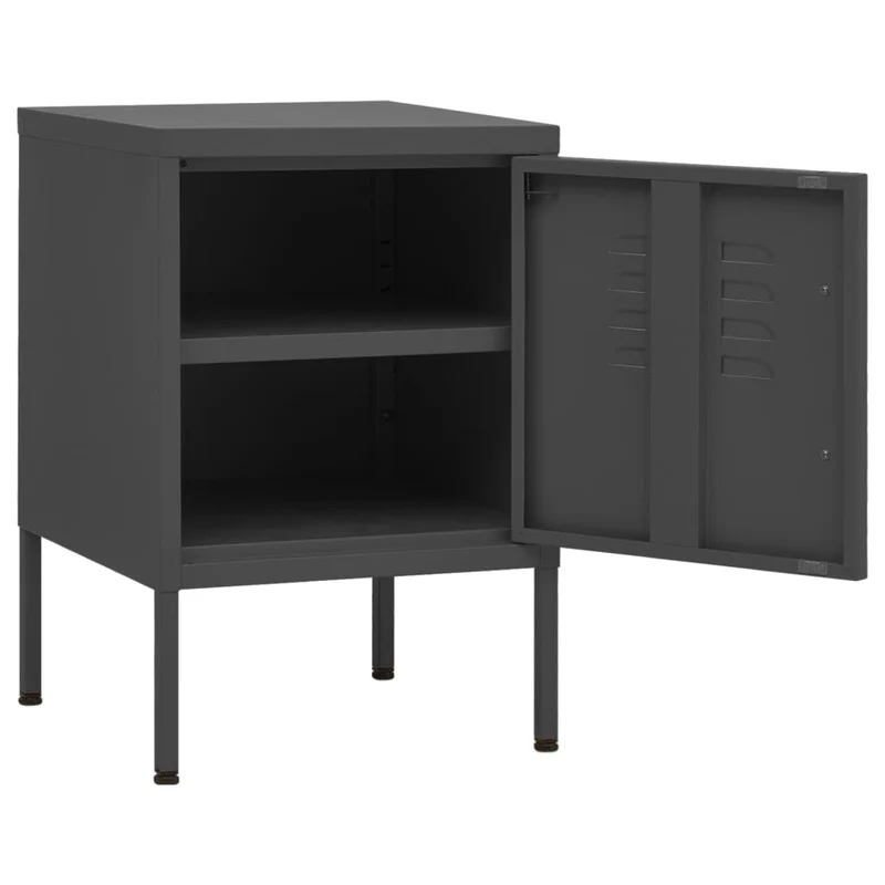 Table de chevet avec étagères avec porte 35 x 35 x 51 cm acier anthracite DEC033091
