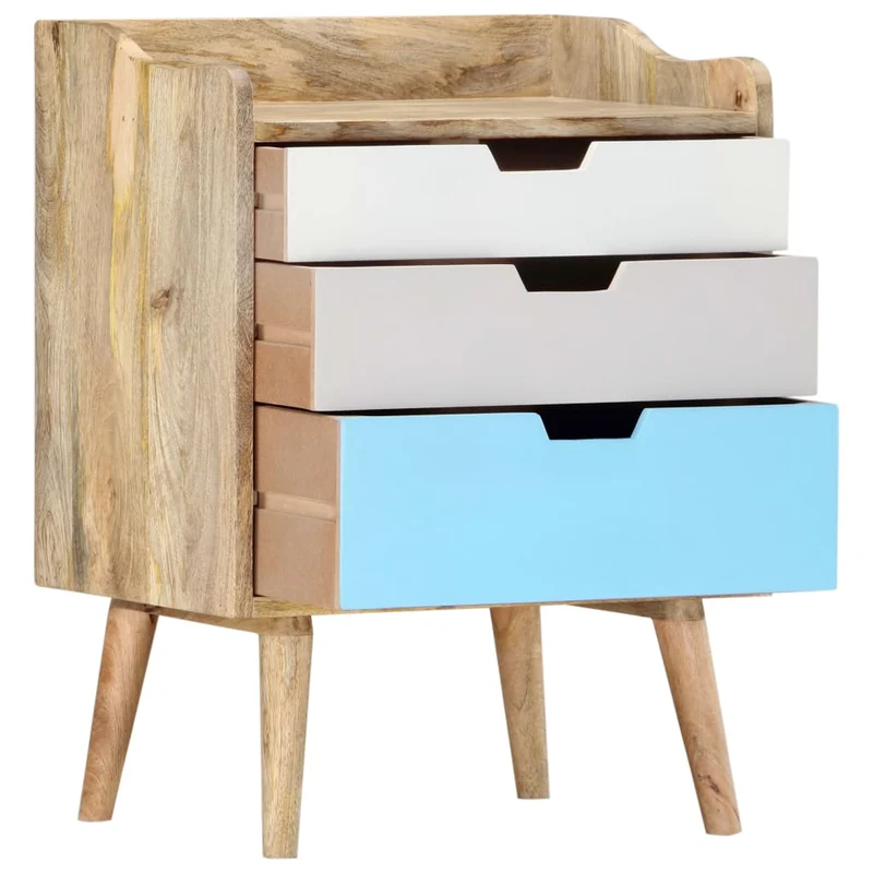 Table de chevet avec 3 tiroirs 47 x 35 x 63 cm bois de manguier solide multicolore DEC033026