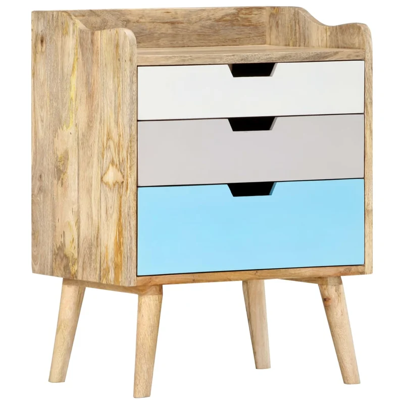 Table de chevet avec 3 tiroirs 47 x 35 x 63 cm bois de manguier solide multicolore DEC033026