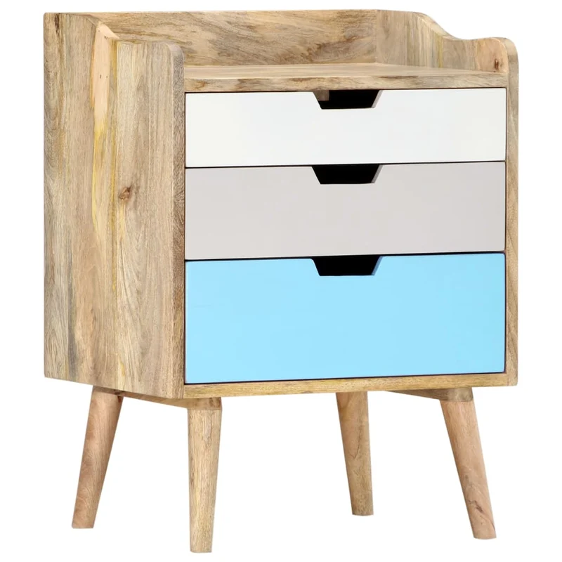 Table de chevet avec 3 tiroirs 47 x 35 x 63 cm bois de manguier solide multicolore DEC033026