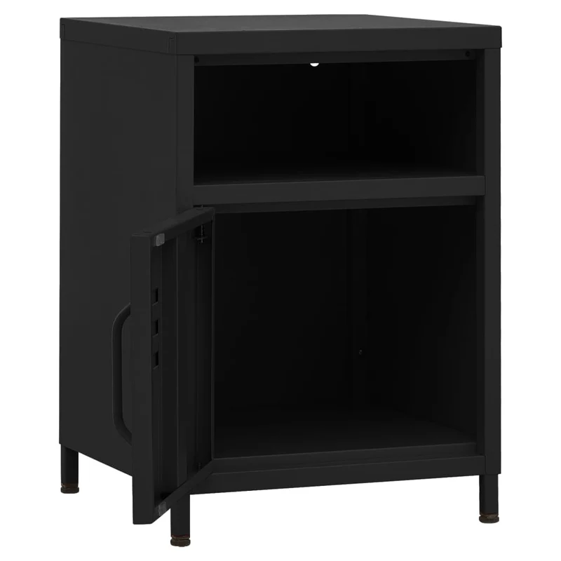 Table de chevet avec étagère ouverte avec porte 35 x 35 x 51 cm acier noir DEC034361