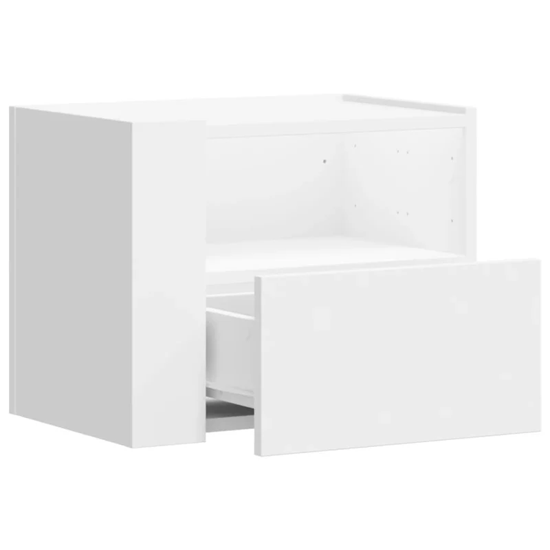 Table de chevet murale avec tiroir et compartiment ouvert 45 x 30 x 35 cm bois d'ingénierie blanc DEC034227