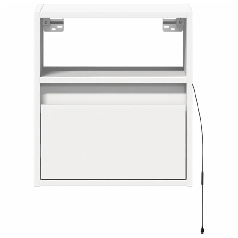 Table de chevet murale avec lumières LED avc tiroir 41 x 31 x 45 cm bois d'ingénierie blanc DEC034164