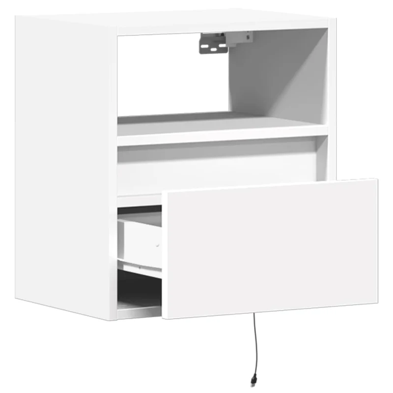 Table de chevet murale avec lumières LED avc tiroir 41 x 31 x 45 cm bois d'ingénierie blanc DEC034164
