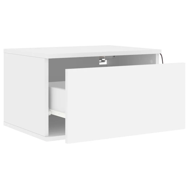 Table de chevet murale avec lumières LED 50 x 36 x 30 cm avec tiroir en bois d'ingénierie blanc DEC034163