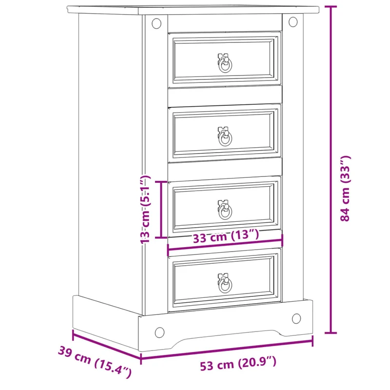 Table de chevet avec 4 tiroirs 53 x 39 x 84 cm bois de pin massif brun DEC033908